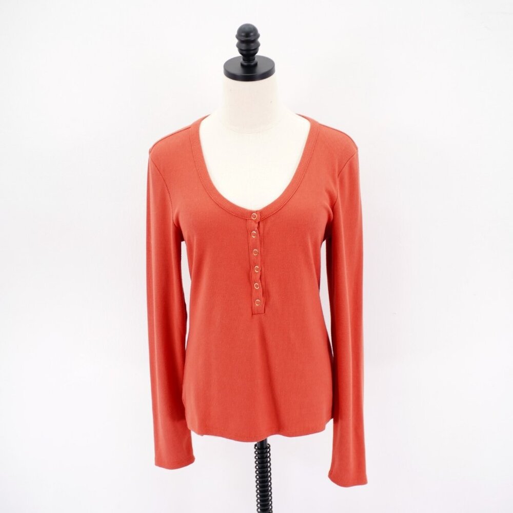 Guess XL Orange‎ Scoop Neck Button Ribbed Polyester Rayon Sweater Long Sleeve